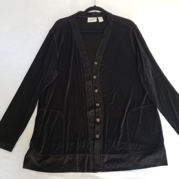 Chico's travelers Black Button-Up Cardigan with pockets chicos size 3 us size xl - Picture 2 of 10